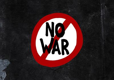 Artwork and graphic that says NO WAR
