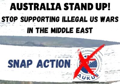 Artwork and graphic for event Australia Stand Up! Stop supporting illegal US wars in the Middle East, 5pm 17/03/2026 Walyalup Koort, William St, Fremantle WA 6160