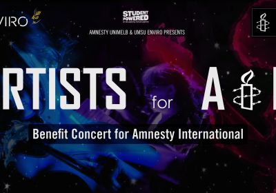 Artwork and graphics for event Artists for Aid: Benefit Concert for Amnesty International, 5:30pm-8:30pm 31/03/2026 The Amphitheatre, University of Melbourne, 761 Swanston St, Parkville VIC 3010