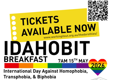 IDAHOBIT Breakfast details for 7am, 15th May 2026 and a QR code for tickets