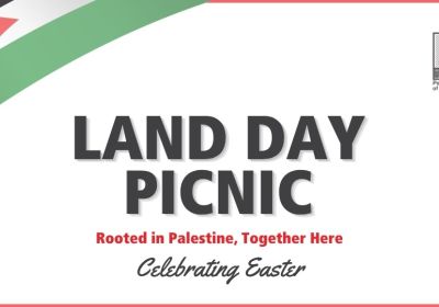 Artwork and graphic for event Land Day Picnic – Rooted in Palestine, Together Here, 1pm-6pm 04/04/2026 Queens Gardens, Hay St &, Hale St, Perth WA 6004