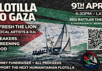 Artwork and graphic for even Thousand Madleens – From Gadigal Land to Gaza, 6:30pm 09/04/2026 to 1:30am 10/04/2026, Red Rattler Theatre, 6 Faversham St, Marrickville NSW 2204