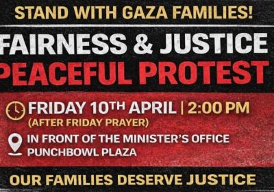 Artwork and graphic for event Stand with Gaza families – Fairness & Justice peacefull protest, 2pm 10/04/2026 Tony Burke's office, 29/1 Broadway, Punchbowl NSW 2196