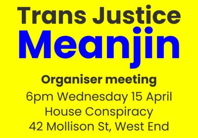 Artwork and graphic for event Trans Justice Meanjin online organiser meeting, 6pm 15/04/2026 42 Mollison St, West End QLD 4101
