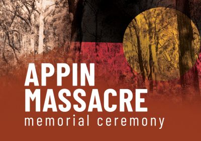 Artwork and graphic for event Appin Massacre Memorial Ceremony 2026, 11am-3:30pm 19/04/2026 Cataract Dam Picnic Ground, Cataract Dam Rd, Cataract NSW 2560
