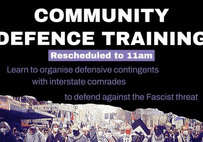 Artwork and graphic for event Community Defence Training, 11am 19/04/2026 Botanic Park, Plane Tree Dr, Adelaide SA 5000