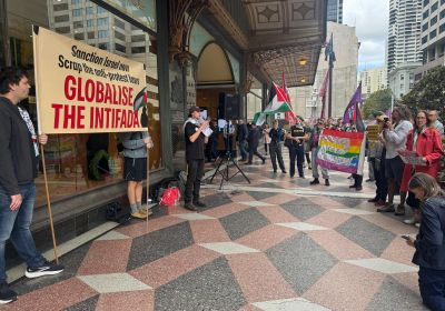 protesters outside downing center