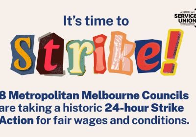 Artwork and graphic for event Council Workers Strike! ASU Mass Rally, 10am-12:30pm, Victorian Trades Hall, 54 Victoria St, Carlton VIC 3053