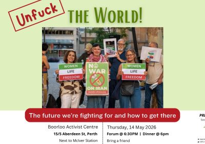 Graphic advertising the forum 'Unfuck the world!"