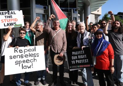Justice for Palestine Magan-djin activists supporting those arrested at the weekend of action