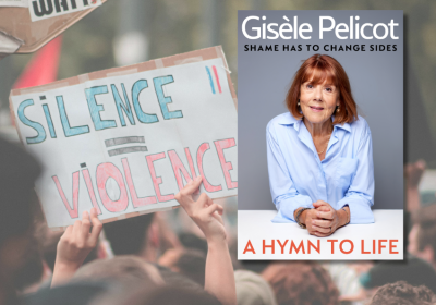 book cover and background image of anti-violence protest