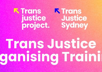 Artwork and graphic for event Trans Justice Organising Training, 10am-4:30pm 27/06/2026 Newtown Neighbourhood Centre, 11/13 Darley St, Newtown NSW 2042