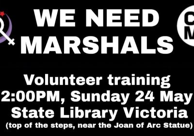 Artwork and graphic for event Marshal training for Rally to Remember, 2pm 24/05/2026 State Library Victoria, 328 Swanston St Naarm VIC 3000