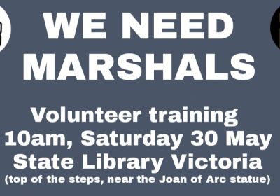 Artwork and graphic for event Marshal training for Rally to Save Public Housing, 10am 30/05/2026 State Library Victoria, 328 Swanston St, Naarm VIC 3000