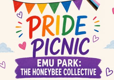 Artwork and graphic for event Pride Picnic, 10am-12pm 07/06/2026 The Honeybee Collective, 3 Keppel St, Emu Park QLD 4710