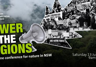 Artwork and graphic for event Power in the Regions: The online conference for nature in NSW, 9am-3:30pm AEST online