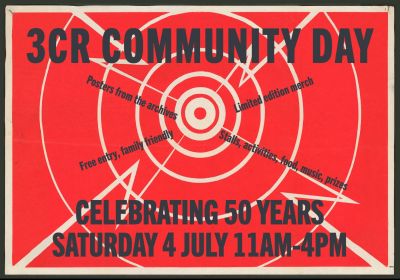 Artwork for event 3CR Community Day Celebrating 50 Years on the Air, 11am-4pm 04/07/2026 Collingwood Town Hall, 140 Hoddle St Abbotsford VIC 3067