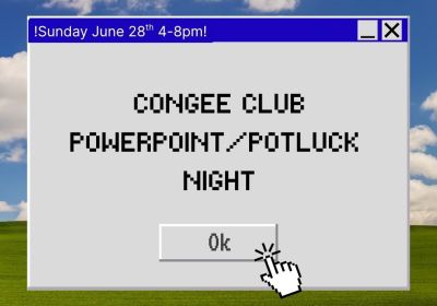 Artwork and main post image for event "Congee Club Powerpoint + Potluck Night", 4pm-8pm 28/06/2026 Dua Bakehouse - Collingwood Yards, Shop 1/35 Johnston St, Collingwood VIC 3066