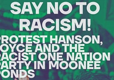 Artwork and main image for event listing "Join the RAC contingent to the Drive Out Hanson anti-racism rally" 5:45pm 12/06/2026 Queens Park War Memorial 3 Kellaway Ave Moonee Ponds VIC 3039