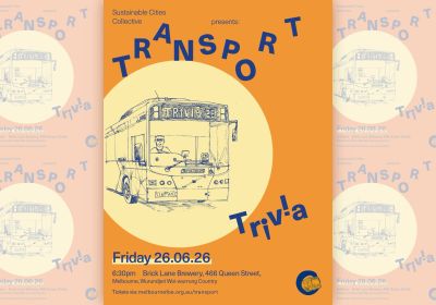 Artwork and main image for event listing "Transport Trivia 3" 6pm-9pm 26/06/2026 Brick Lane Brewery, 466 Queen St Naarm, VIC 3000