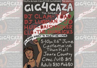 Artwork for event listing "Gig 4 Gaza – The Sequel", 5pm-10pm 26/06/2026 Castlemaine Town Hall, 25 Lyttleton St, Castlemaine VIC 3450