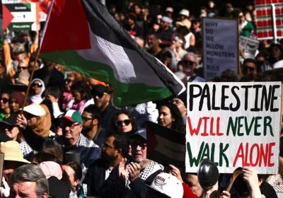 Photo of a Palestine solidarity protest. Date and photographer unknown.