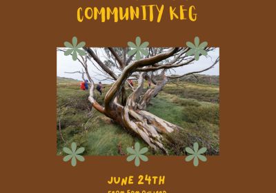 Artwork and main image for event listing "Snowgum Summit Community Keg" 5pm 24/06/2026 Bright Brewery, 121 Great Alpine Rd, Bright VIC 3741 