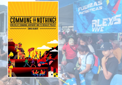 book cover against photo of communal food market