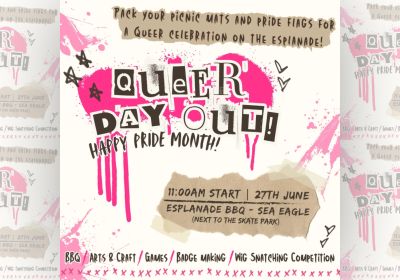 Artwork and main image for event listing "Queer Day Out BBQ & Picnic" 11am 27/06/2026 Esplanade BBQ - Sea Eagle, Esplanade Gimuy Qld 4870