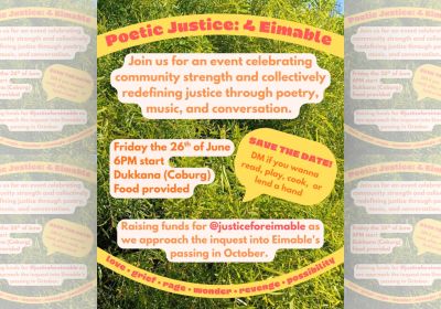Artwork and main image for event listing "Poetic Justice: 4 Eimable" 6pm 26/06/2026 Dukkana, 99-101 Harding St, Coburg VIC 3058