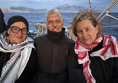 Three people on a boat