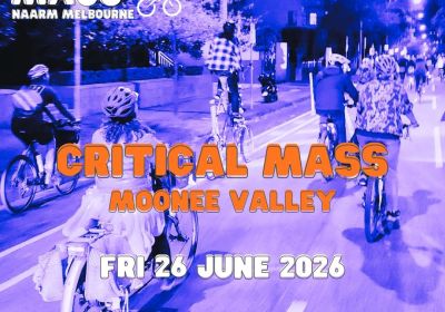 Artwork and image for event "Critical Mass – Moonee Valley" 5:30pm 26/06/2026 State Library Victoria, 328 Swanston St, Naarm VIC 3000