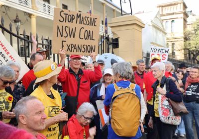 A protest outside NSW Parliament against coal mining expansion. Photo: Lock The Gate Alliance