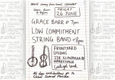 Artwork and image for event "HOUSE (away from home) CONCERT" 6:30pm 26/06/2026 Frontyard Studios, 228 Illawarra Rd, Marrickville NSW 2204
