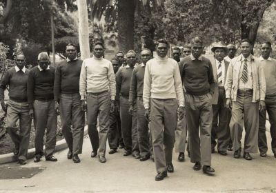 These men came to Perth as witnesses in an action against Middleton, the Commissioner of Native Welfare, in 1958. Source: Don McLeod, How the West was Lost, self published, Port Hedland, 1984
