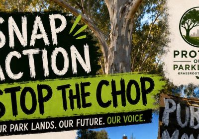 Artwork and image for event "Snap action: Stand together to protect our Park Lands" 5:30pm 10/07/2026 Beehive Corner, King William St & Rundle Mall, Tarntanya SA 5000