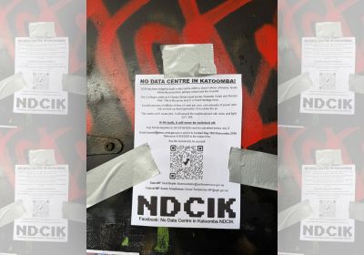 Poster taped to wall for No Data Centres in Katoomba campaign