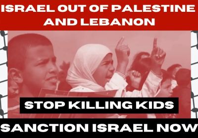 Artwork and image for event "Israel out of Palestine and Lebanon" 12pm 25/07/2026 Forrest Place, Forrest Pl, Boorloo WA 6000