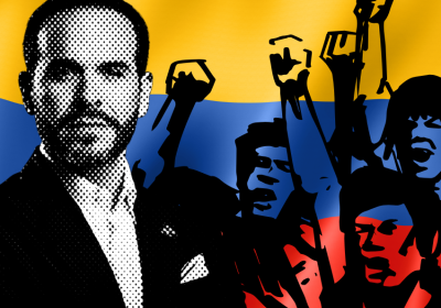 Colombian president and protesters