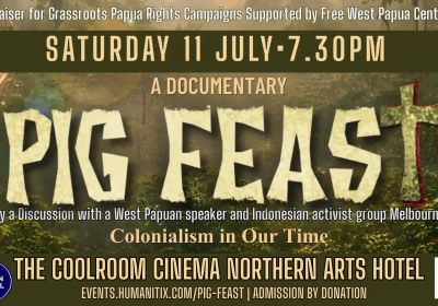 Artwork and image for event "Pig Feast: Colonialism in Our Time – Film and discussion" 7:30pm-9:30pm 11/07/2026 Coolroom Cinema Northern Arts Hotel, 359 Barker St, Castlemaine VIC 3450