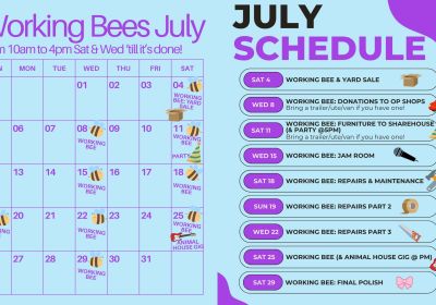 Artwork and image for events "Rewind Move Out Working Bees" July calendar and schedule