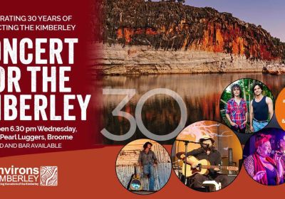 Artwork and image for event "Concert for the Kimberley – Celebrating 30 years" 6:30pm AWST 29/07/2026 Pearl Luggers Broome, 31 Dampier Terrace, Broome WA 6725