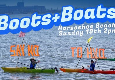 Artwork and image for event "Boots & Boats Against HVO" 2pm 19/07/2026 Horseshoe Beach, Horseshoe Bend Rd, Newcastle NSW 2300
