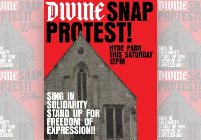 Artwork and image for event "DIVINE Snap Protest: Sing in solidarity! Stand up for freedom of expression!" 12pm 25/07/2026 Hyde Park, Elizabeth St, Sydney NSW 2000