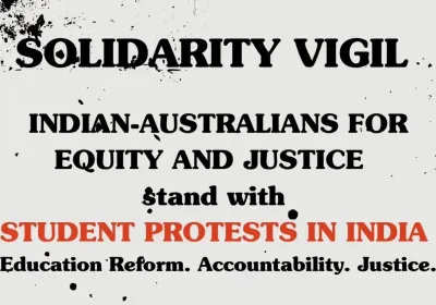 Artwork and image for event "Solidarity vigil: Stand with student protests in India" 5:30pm 24/07/2026 Fed Square, Swanston St & Flinders St, Melbourne VIC 3000