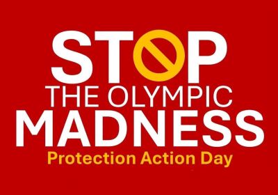 Artwork and image for event "Stop the Olympic Madness – Protest action day" 4pm-4:45pm 23/07/2026 Queensland Parliament, George St & Alice St Brisbane City QLD 4000