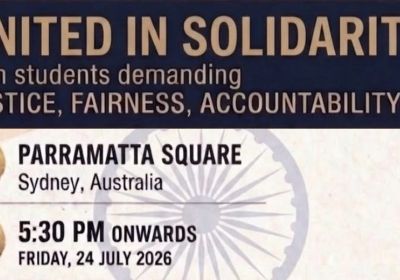 Artwork and image for event "Solidarity vigil: Stand with student protests in India – Parramatta" 5:30pm 24/07/2026 Parramatta Square, Darcy St &, Macquarie St, Parramatta NSW 2150
