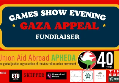 Artwork and image for event "Games Show Evening: Fundraiser for APHEDA Gaza Appeal" 7pm-10pm 13/08/2024
