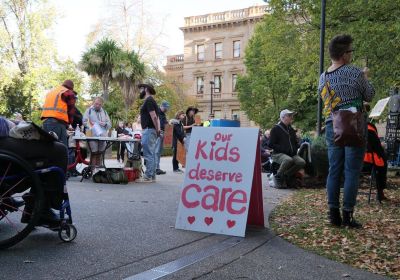 A photo of protestors at a Protect Our NDIS rally in Nipaluna / Hobart.