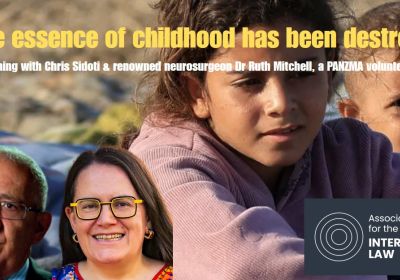 Artwork and image for event "The essence of childhood has been destroyed: An evening with Chris Sidoti and Dr Ruth Mitchell" 6:30pm-9:30pm AEST 03/09/2026 Fraternity Club Ballroom, 11 Bourke Street, Fairy Meadow NSW 2519